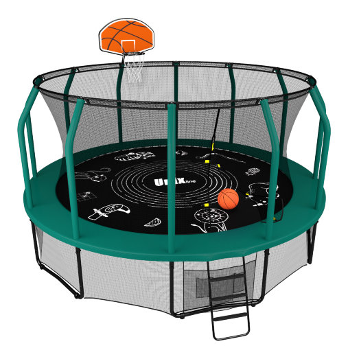 Батут пружинный с защитной сеткой UNIX line SUPREME GAME 12ft (зеленый) + Basketball