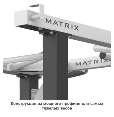 Конструкция скамьи горизонтальной Matrix Magnum A59 изготовлена из мощного профиля