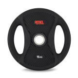 Диск олимпийский обрезиненный с двумя хватами 15 кг REBEL Диск олимпийский обрезиненный с двумя хватами 15 кг REBEL