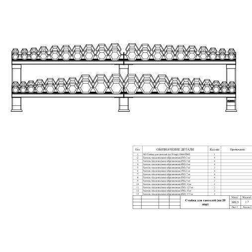Стойка для гексагональных гантелей (до 20 пар) TANGEN A16600 DHZ Стойка для гексагональных гантелей (до 20 пар) TANGEN A16600 DHZ