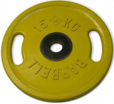 Блин обрезиненный (с ручками) желтый MB 15 кг ф50 мм Евро - Классик