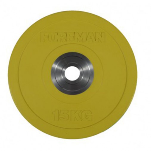 Диск бампированный обрезиненный цветной FOREMAN FM/BM-15KG-YL, вес: 15 кг