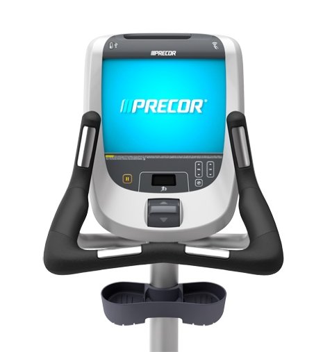 Вертикальный велотренажер Precor UBK 885, контактные датчики частоты пульса удобно расположены в поручнях