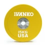 Бампированный диск IVANKO OBPX-C 15 кг (желтый) для пауэрлифтинга и кроссфита