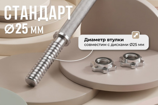 Гриф для гантелей 25 мм. Длина 350 мм. прямой (под гайку) VictoryFit VF-S2535-B2
