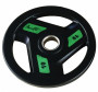 Олимпийский обрезиненный диск AeroFit 10 кг, черно-зеленый, с 3-мя хватами. Посадочное кольцо из нержавеющей стали, Ø 51,5 мм