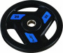 Олимпийский обрезиненный диск AeroFit 20 кг, черно-синий, с 3-мя хватами. Посадочное кольцо из нержавеющей стали, Ø 51,5 мм