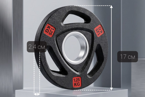 Диск 51 мм. NEO обрезиненный с 3-мя хватами 1,25 кг, VictoryFit VF-ST510125