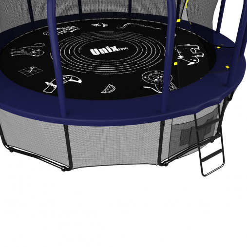 Батут пружинный с защитной сеткой UNIX line SUPREME GAME 16ft (синий) + баскетбольный набор