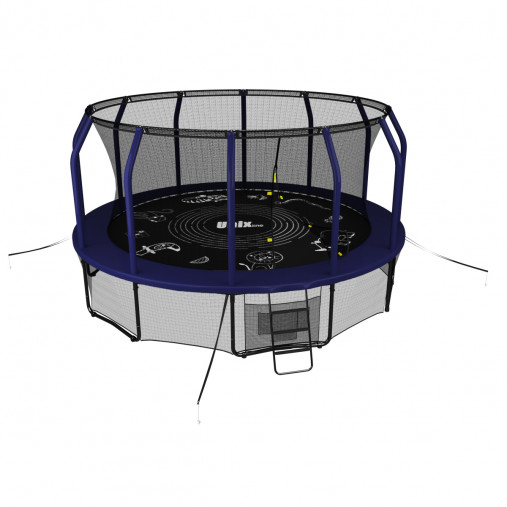 Батут пружинный с защитной сеткой UNIX line SUPREME GAME 16ft (синий) + баскетбольный набор