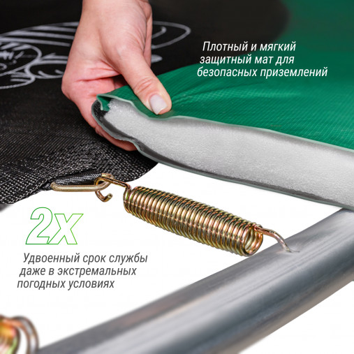 Батут каркасный UNIX line 8 ft (2.44 м) SUPREME GAME (green) с внутренней защитной сетью, зеленый