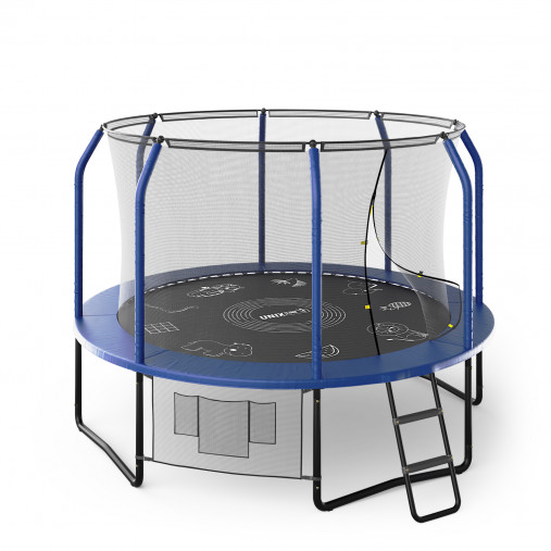 Батут UNIX line SUPREME GAME 10 ft (3,05 м) синий, с внутренней защитной сетью и лестницей