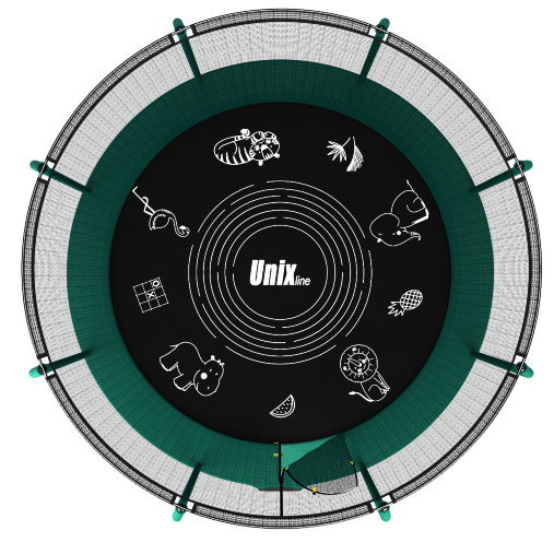 Батут UNIX line SUPREME GAME 10 ft (3,05 м) зеленый, с внутренней защитной сетью и лестницей