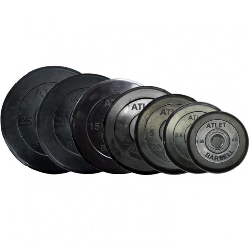 Набор обрезиненных дисков, черные MB Barbell, D-51 мм, 1,25-25 кг, АТЛЕТ (общий вес 157,5 кг)