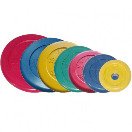 Набор цветных обрезиненных дисков, MB Barbell, D-51 мм, 1,25-25 кг, "Стандарт" (общий вес 157,5 кг) 7 пар