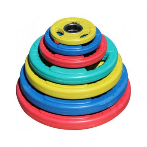 Набор цветных обрезиненных дисков ZSO, D-51 мм, 1,25-25 кг, с хватами (общий вес 157,5 кг) 7 пар