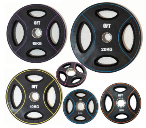 Набор черных олимпийских дисков 51 мм OFT DPU 1,25-25 кг (общий вес 157,5 кг) полиуретановых с хватом
